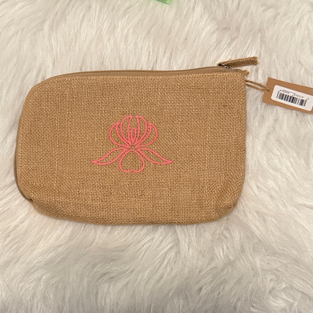 Sisley Tan Cosmetic Bag with Pink Design